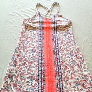 Lemon tart knit dress, coral and blue.